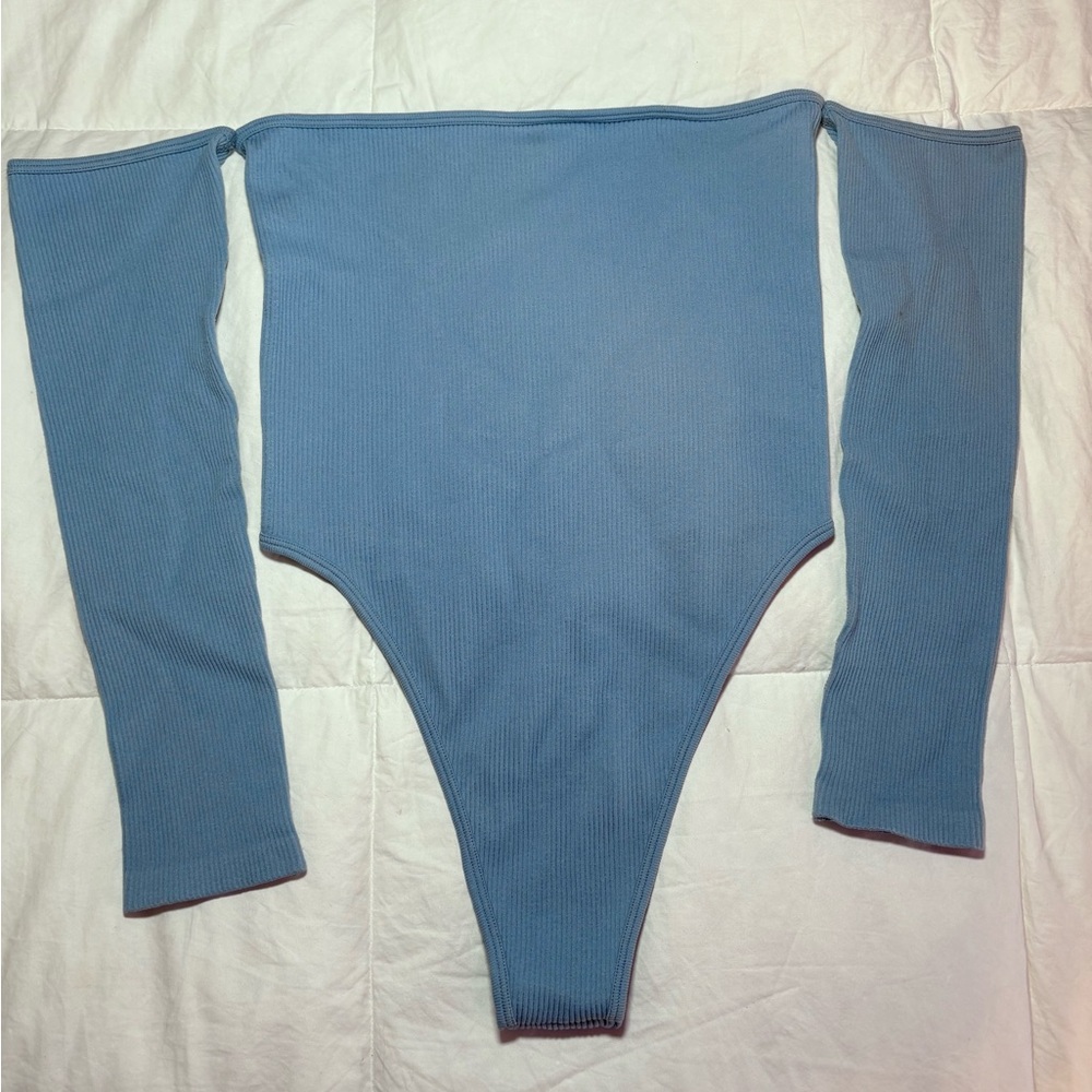 PrettyLittleThing Ribbed Blue Bodysuit